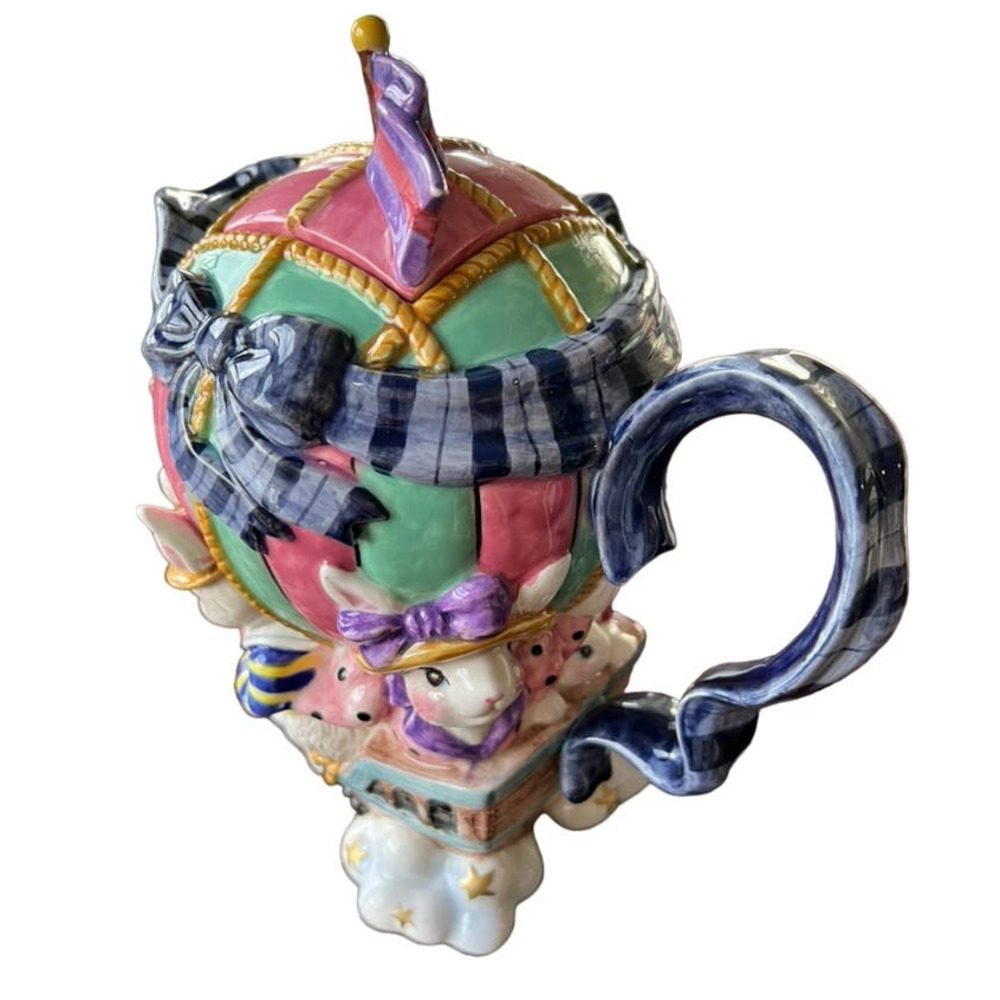Fitz & Floyd Ballooning Bunnies Hot Air Balloon Sailboat Teapot 1995 Rare